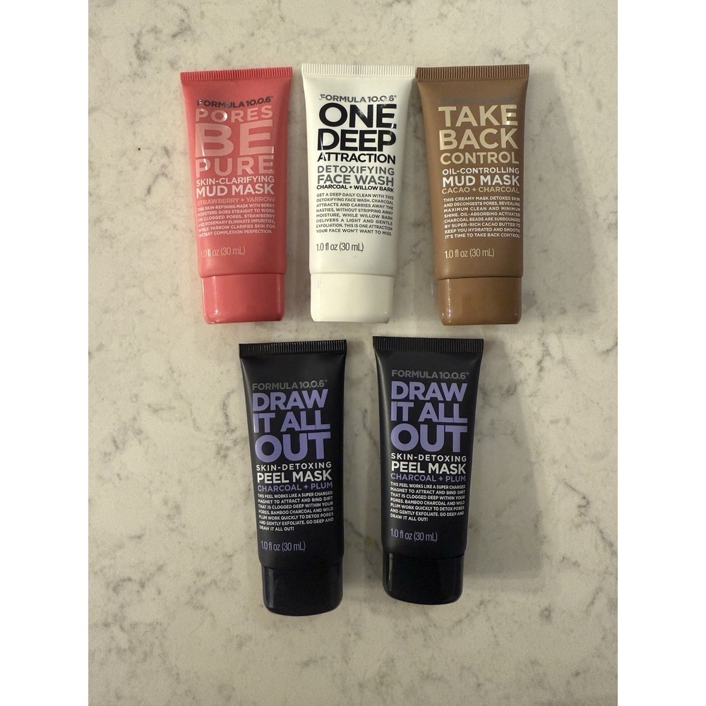 Lot 5 New Sealed Formula 10.0.6 1.0 fl Oz Face Wash, Peel Mask, Mud Mask